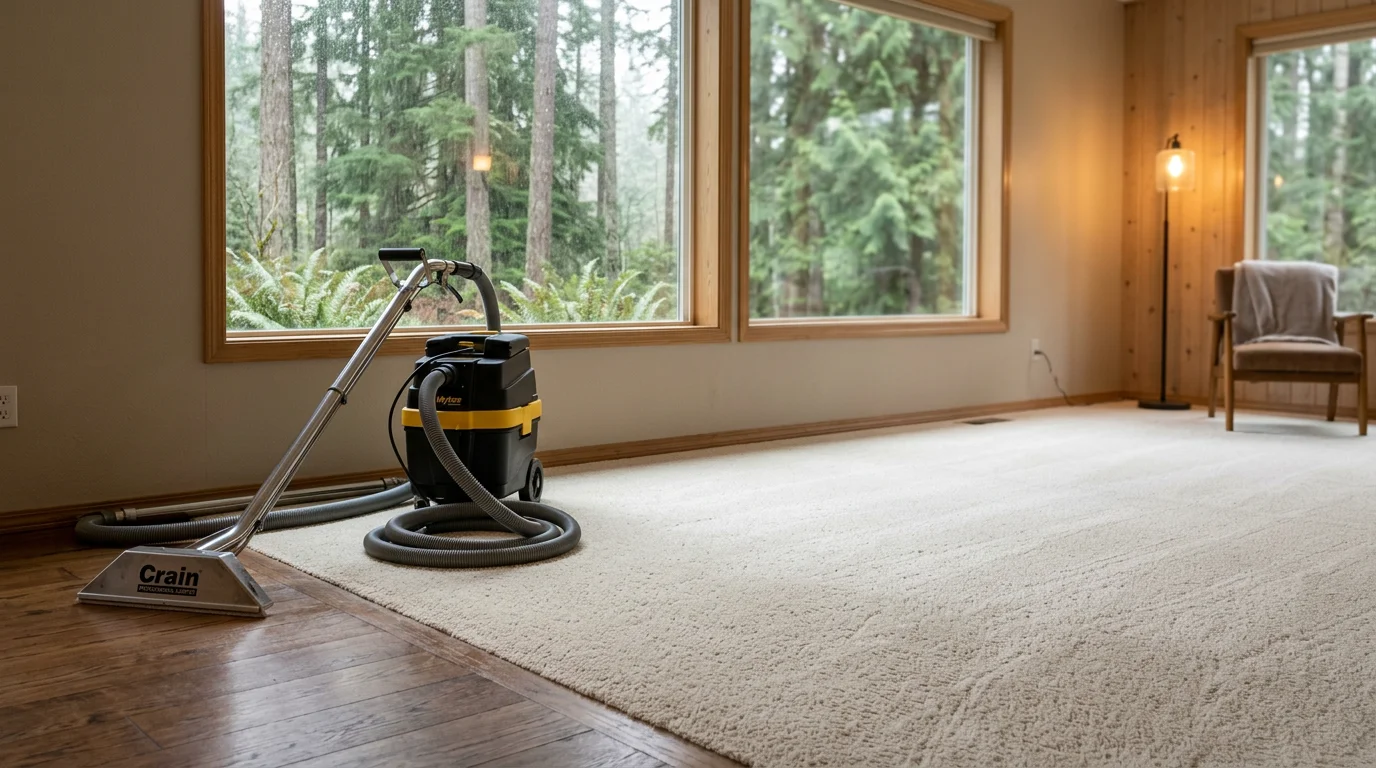 Water damage restoration specialist removing wet carpet after flooding.